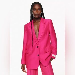 Aritzia Babaton Agency Linen Blazer + Pleated Linen Pant Set in Eros Pink